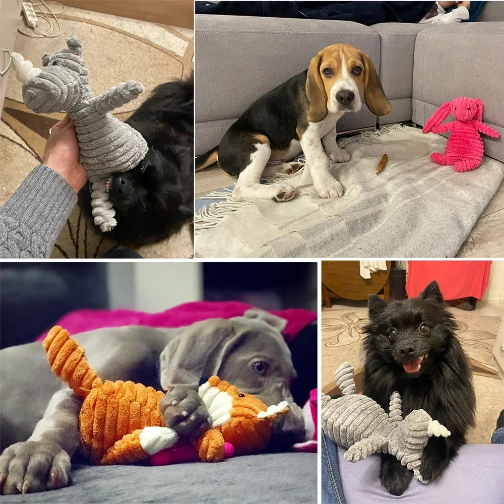 Plush Animal Squeaky Dog Toy – Bite Resistant Corduroy Chew Toy for Small & Large Dogs, Puppy Training Toy