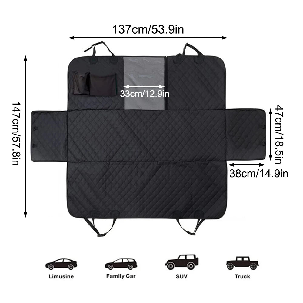 Waterproof Dog Car Seat Cover for Back Seat – Hammock Style with Mesh Window, Non-Slip, Scratch-Resistant, Universal Fit