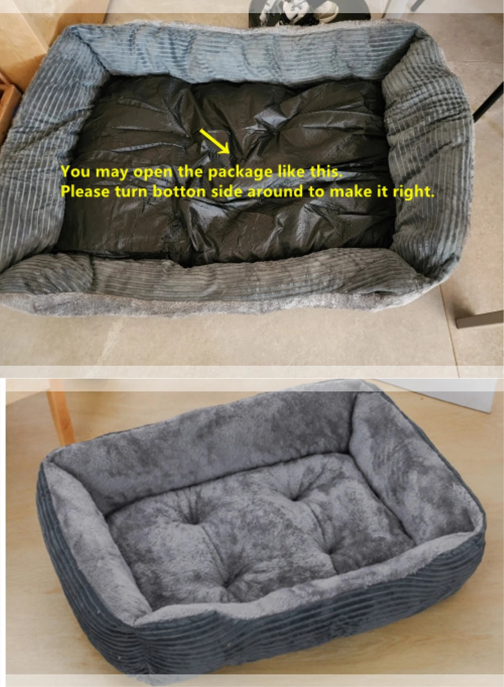 Square Plush Calming Dog & Cat Bed – Soft Sofa Cushion for Small & Medium Pets