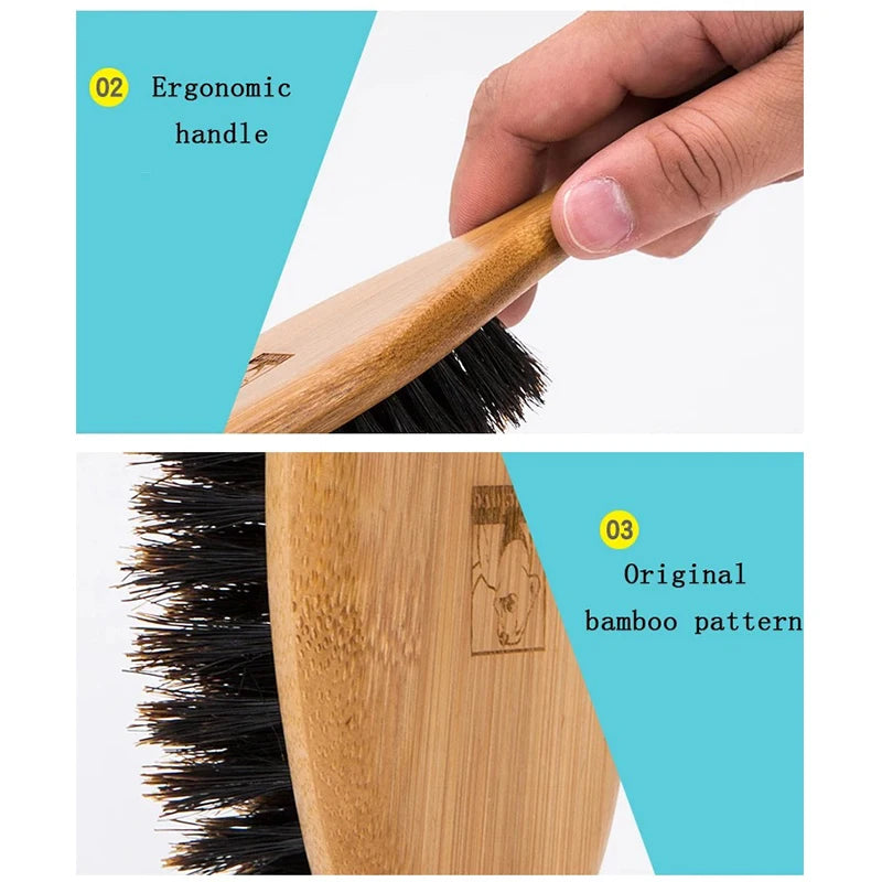Truelove Pig Hair Pet Brush TLK21131 – Bamboo Wood Grooming Comb for Dogs & Cats