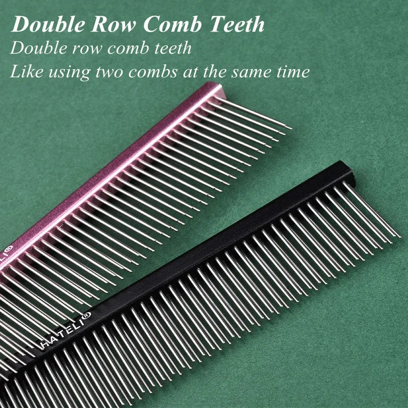 Double Row Dog & Cat Grooming Comb – Stainless Steel Pet Hairbrush for Shedding & Styling