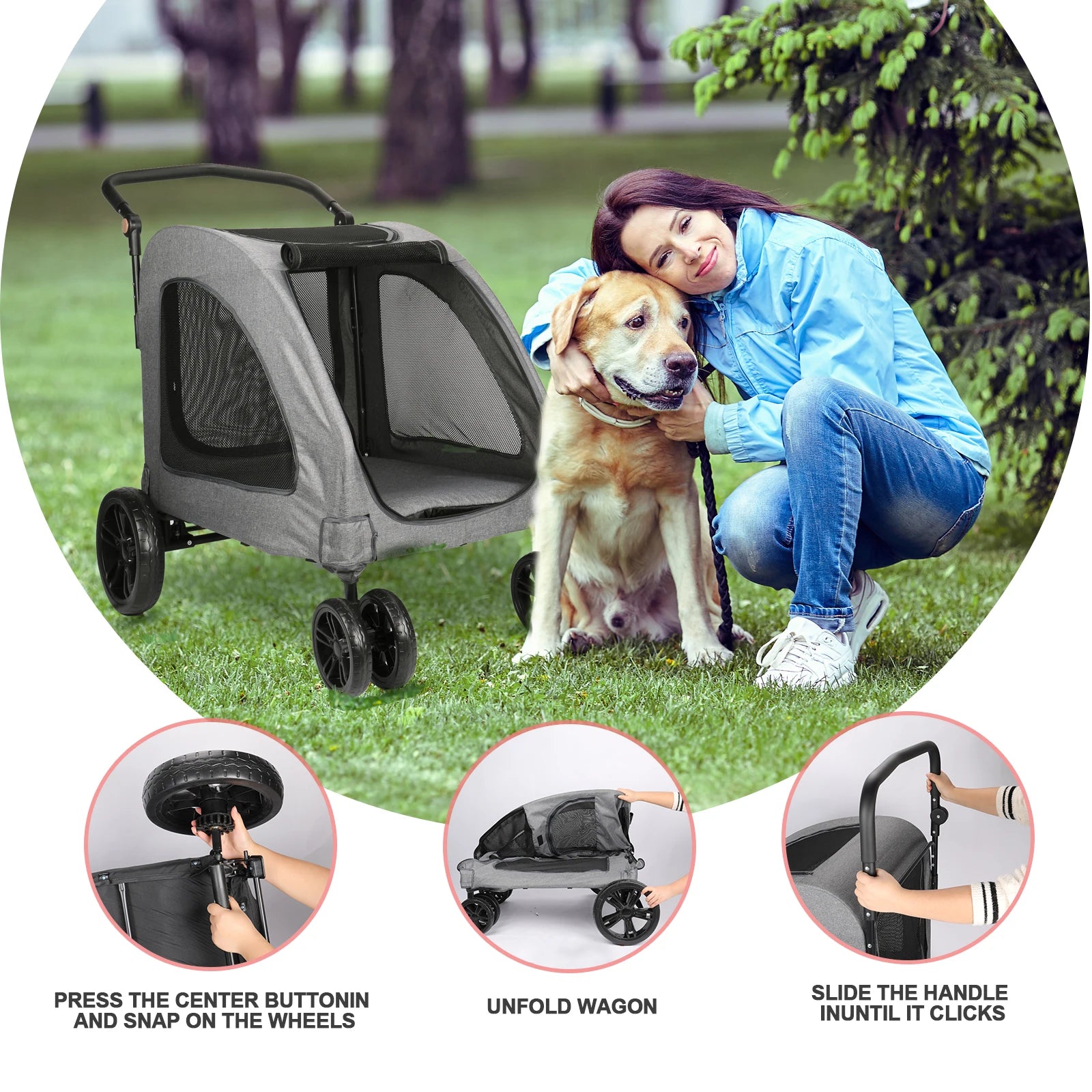 3-Wheel Pet Stroller – High Quality, Portable Travel Carrier