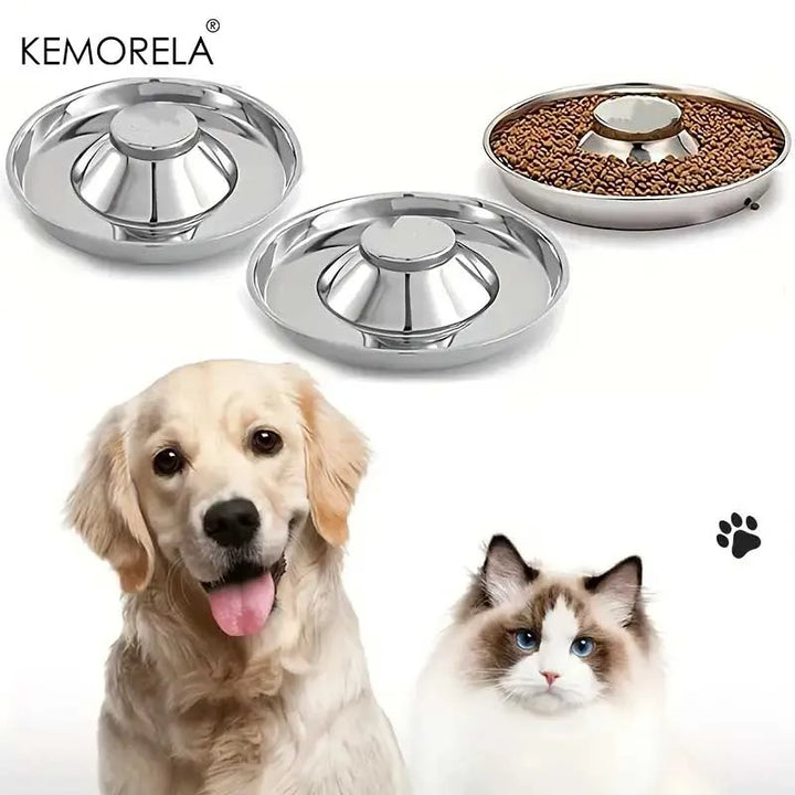 1PC Stainless Steel Dog Slow Feeder Bowl – Puppy Weaning Food & Water Dish, Anti-Gulping Pet Feeder Bowl