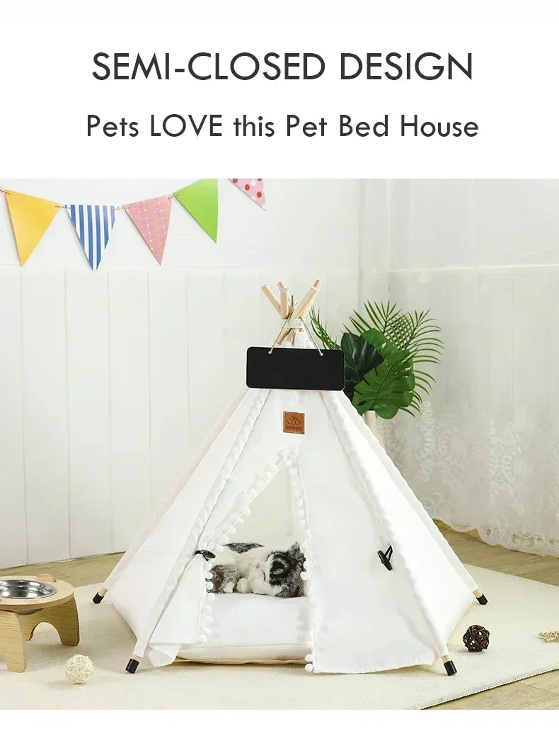Pet Teepee Tent with Cushion – Washable Portable Indoor Dog & Cat House with Blackboard