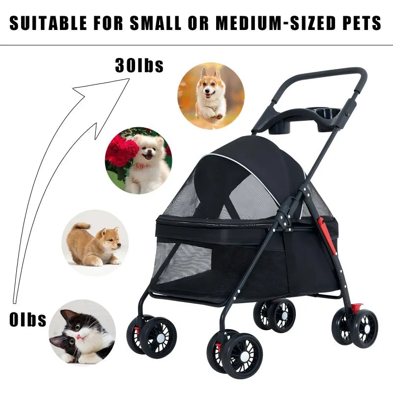 Pet Stroller for Dogs & Cats – Lightweight, Foldable, Travel-Friendly