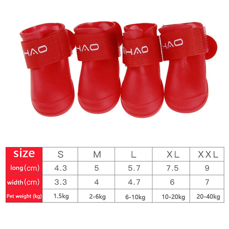 4Pcs Waterproof Dog Rain Shoes – Anti-Slip Rubber Boots for Small, Medium & Large Dogs