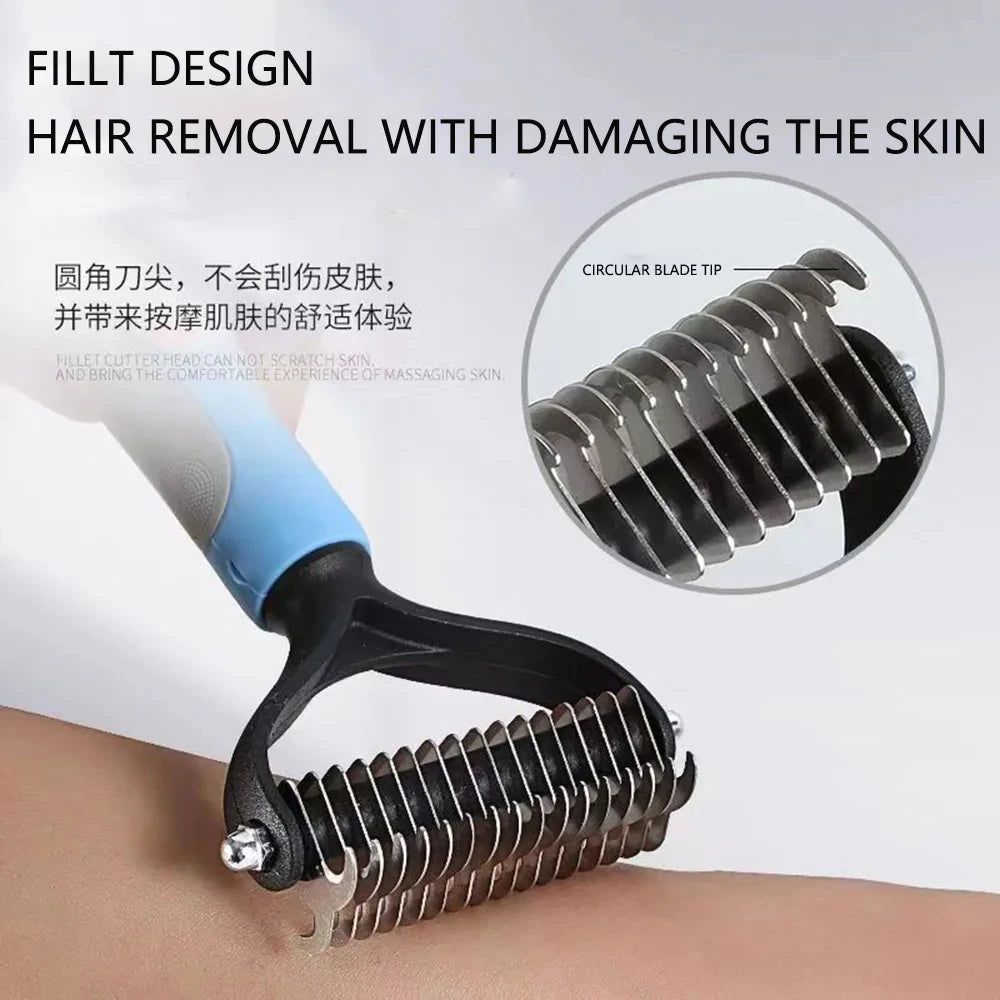 Grooming Tool with Knot Cutter – Reduces Shedding, Untangles Fur, and Keeps Coats Healthy