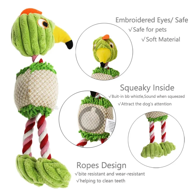 Plush Bird Dog Toy – Squeaky Chew Rope for Interactive Play 🐦🐾