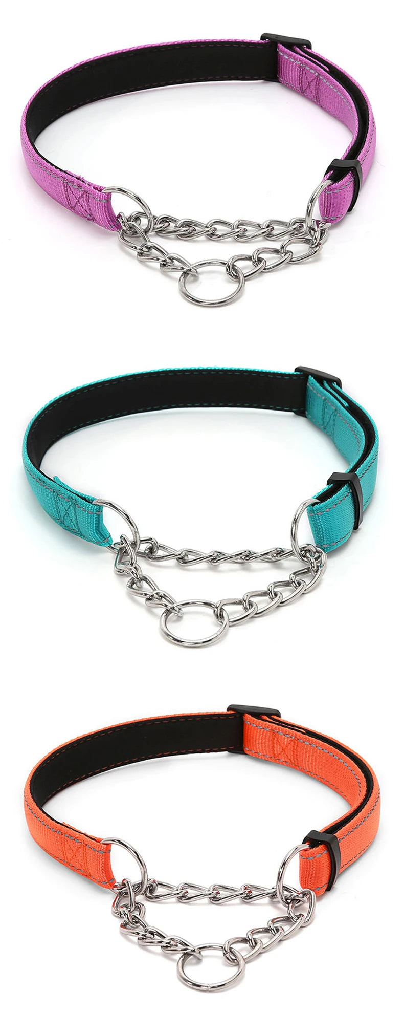Reflective Martingale Dog Collar with Stainless Steel Chain – No Pull Training Collar for Small, Medium & Large Dogs