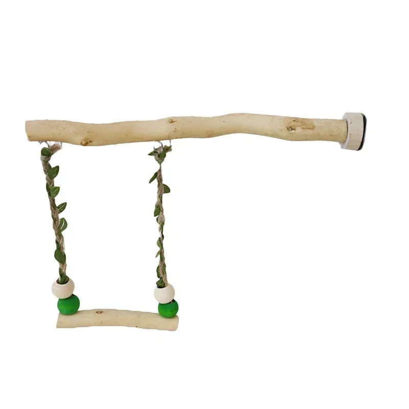Wooden Parrot Swing Stand – Double Layer Perch with Beak & Claw Grinding