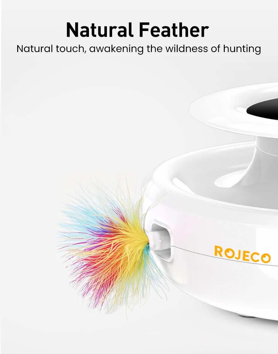 ROJECO 2-in-1 Smart Feather & Ball Cat Toy – 5 Modes