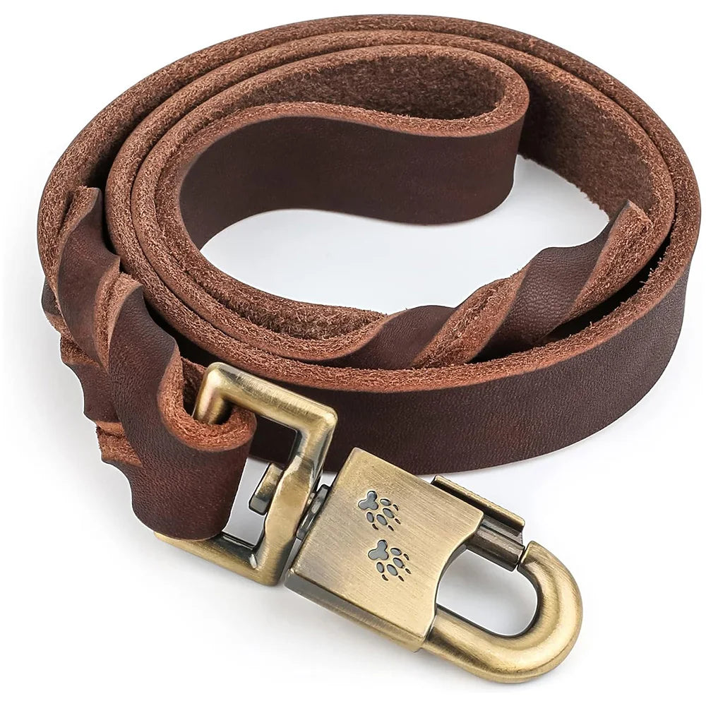 🐶 Genuine Leather Dog Leash – Heavy Duty 3/4/5ft x 1in for Medium & Large Dogs