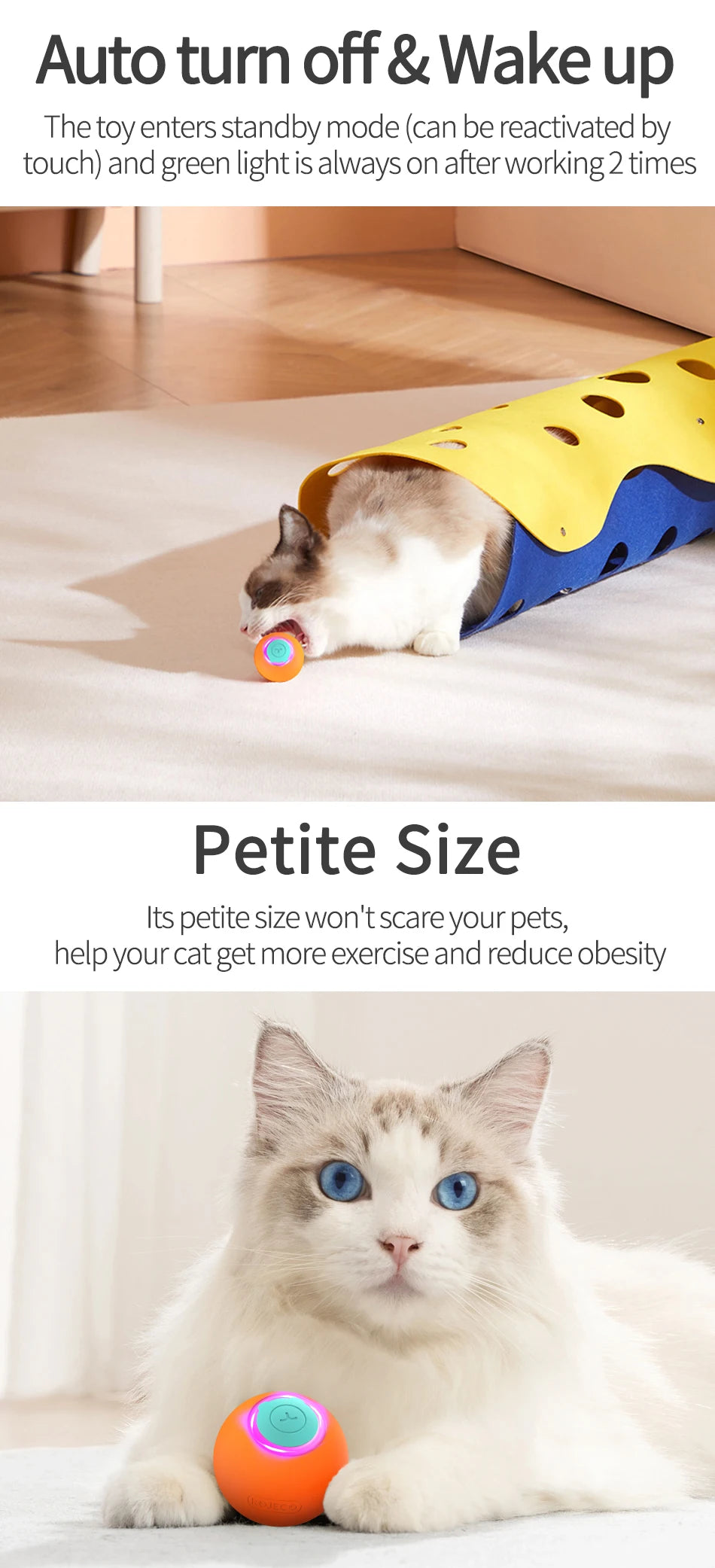 🐾 ROJECO Smart Interactive Cat Bouncing Ball – Self-Moving Electric Pet Toy for Cats & Dogs