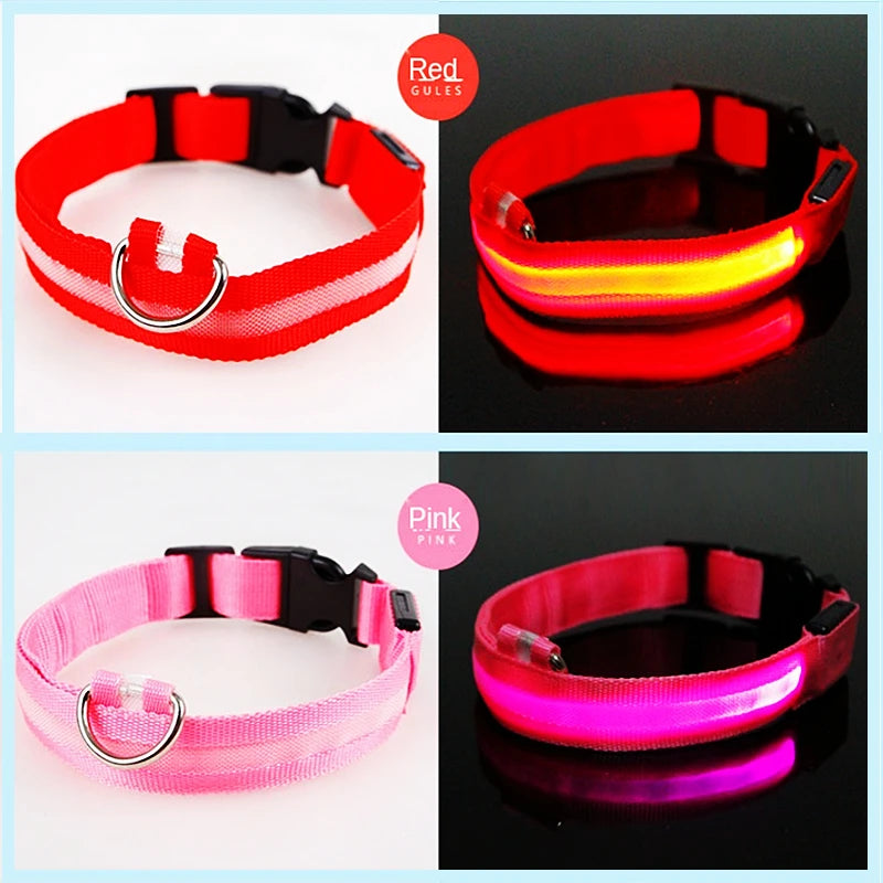 USB Rechargeable LED Glowing Pet Collar – Adjustable Night Light Safety Collar for Dogs & Cats