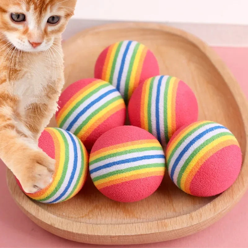 10/100PCS Rainbow EVA Pet Toy Balls – Interactive Jumping Cat & Dog Training Balls