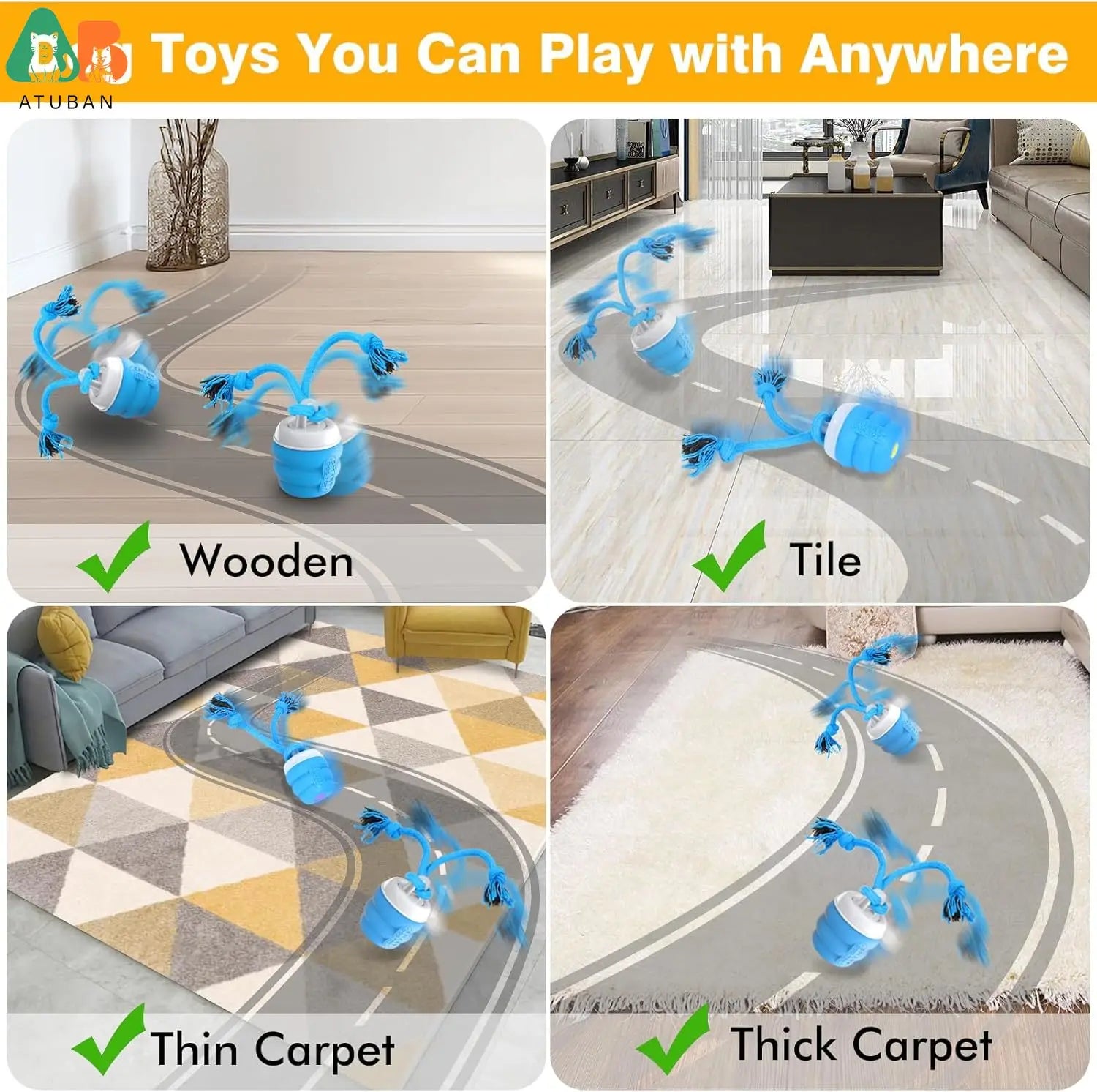 ATUBAN Smart Dog Ball – Rechargeable Automatic Interactive Toy ⚡🐾