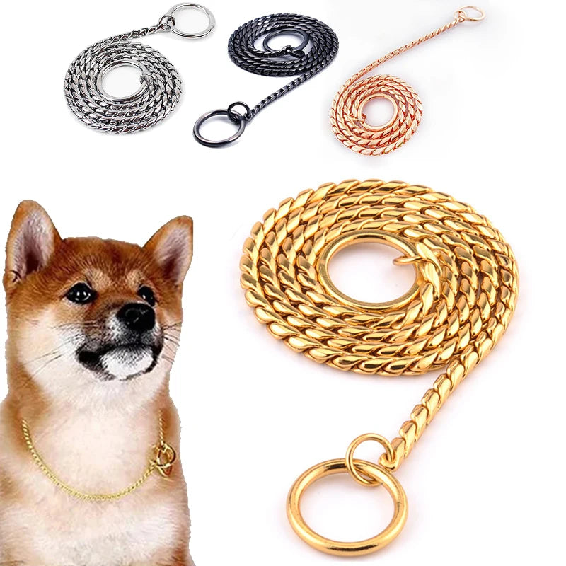 Gold Stainless Steel Snake Chain Dog Collar – Slip Metal Training Collar