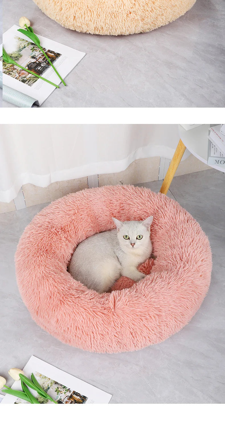 Home Plush Pet Nest – Warm Detachable & Washable Round Cat & Dog Bed