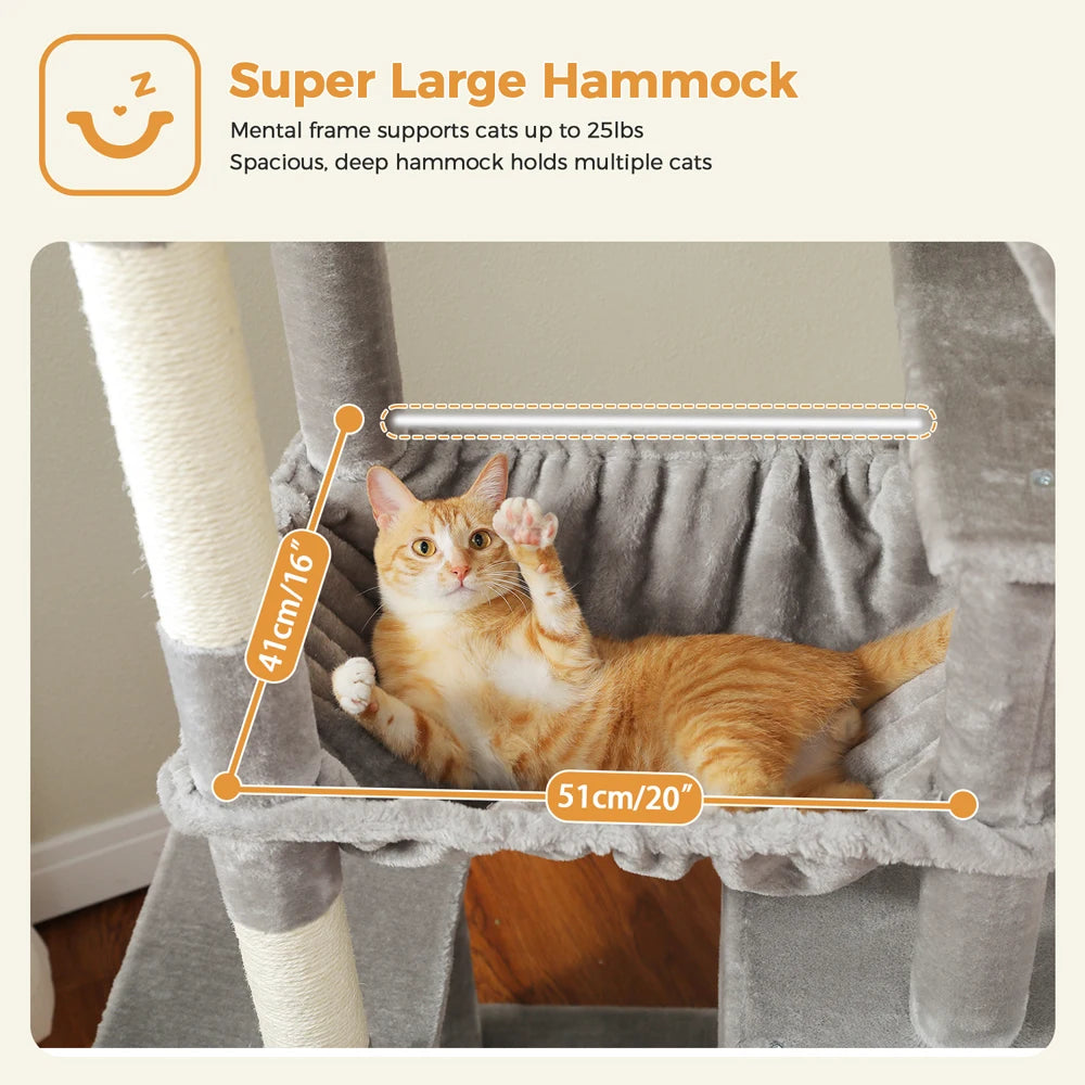 🛋️ 180cm Large Cat Tree Tower – Multi-Level Indoor Cat Furniture with Hammock, Sisal Scratching Posts & Cozy Perches