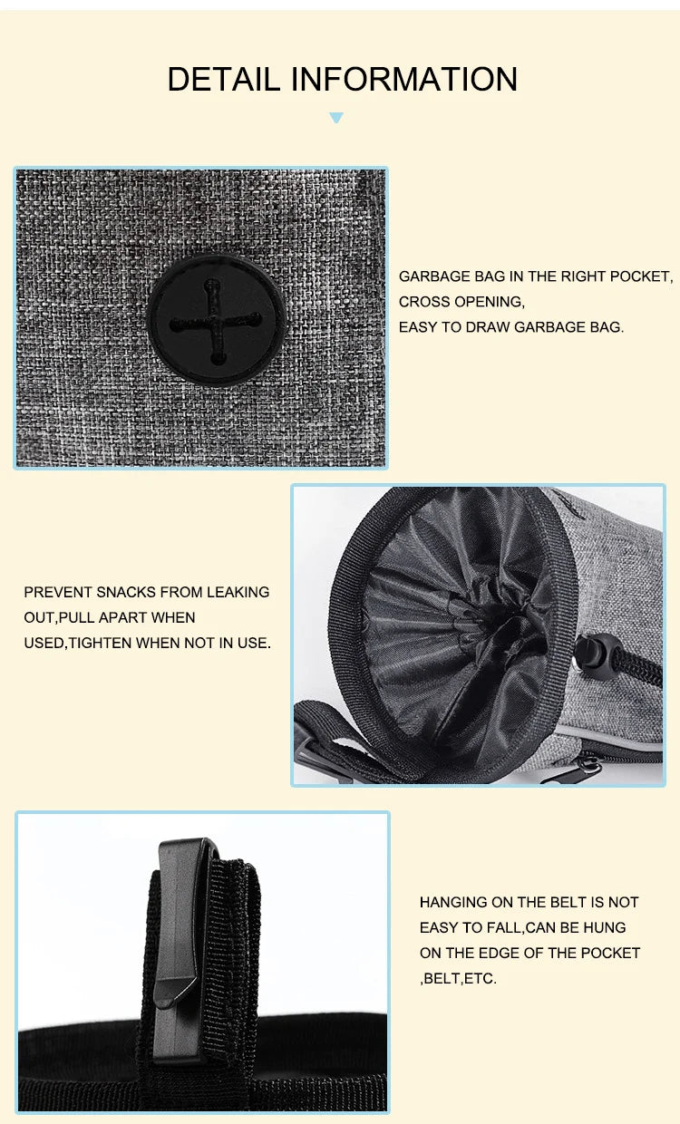 Dog Treat Training Pouch with Built-in Poop Bag Dispenser – Outdoor Pet Training Bag for Toys, Kibble & Treats