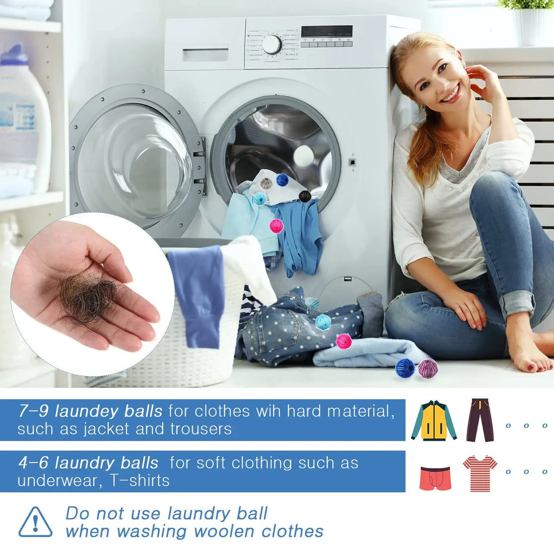 Pet Hair Remover Laundry Balls – Reusable Dryer Balls Hair Catcher for Washing Machine, Lint Remover for Dog & Cat Hair