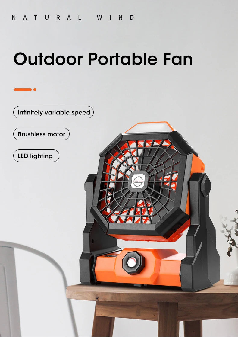 2024 Rechargeable Camping Fan with LED Light – 7800mAh Battery, Hook & Desk Mount for Tent, Car, or Outdoor Trips