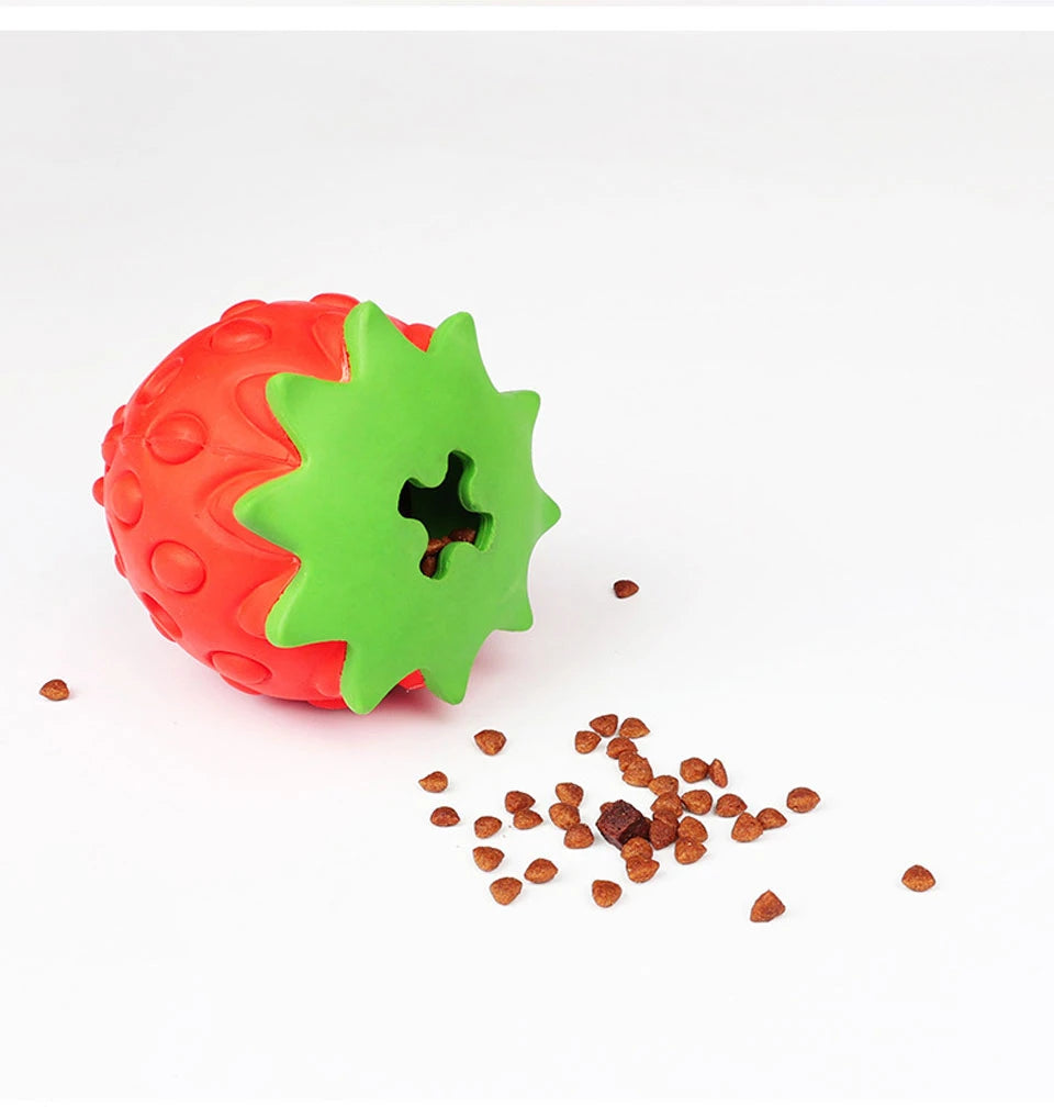 DualPet Strawberry-Shaped Dog Chew Toy – Durable Rubber Food Dispenser for Interactive Play