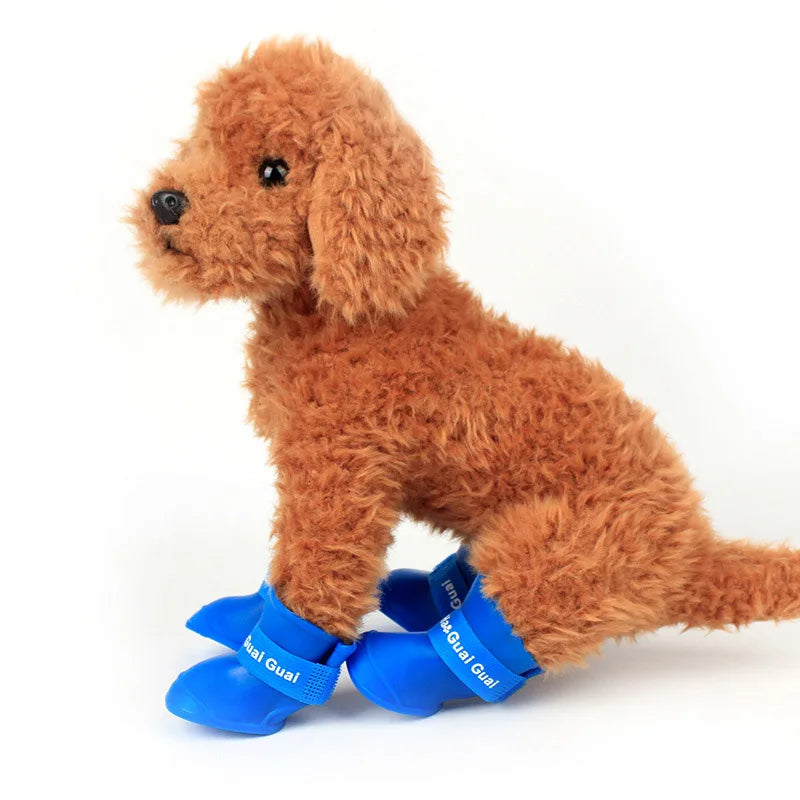 4Pcs Waterproof Dog Rain Shoes – Anti-Slip Rubber Boots for Small, Medium & Large Dogs