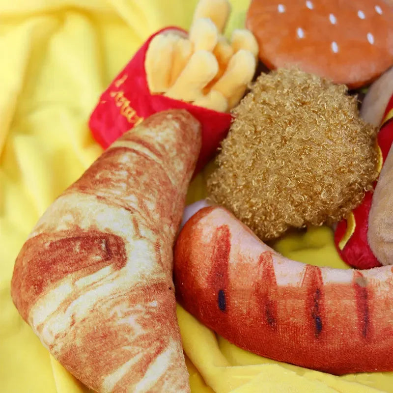 🧸 Plush Dog Toys – Squeaky Soft Pet Chew Toys (Ice Cream, Fries, Hamburger)