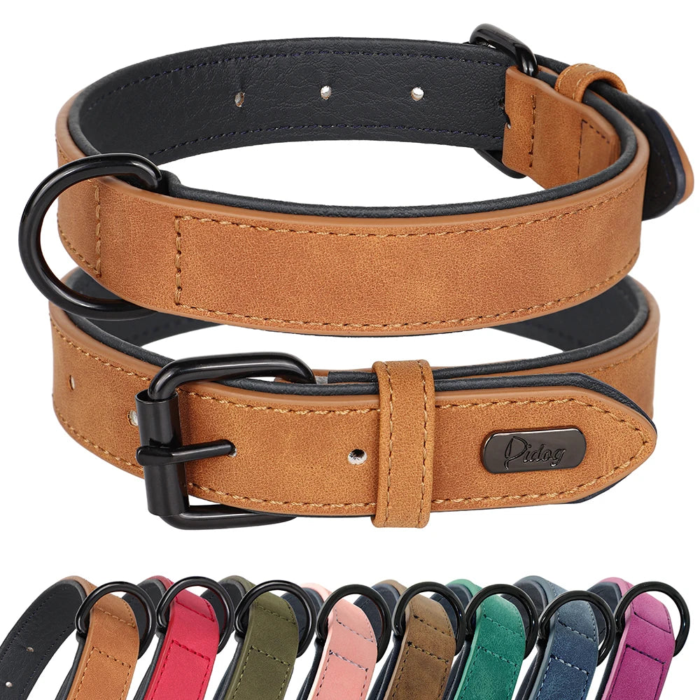 Soft Padded Leather Dog Collar – Durable Pet Necklace for Large Dogs