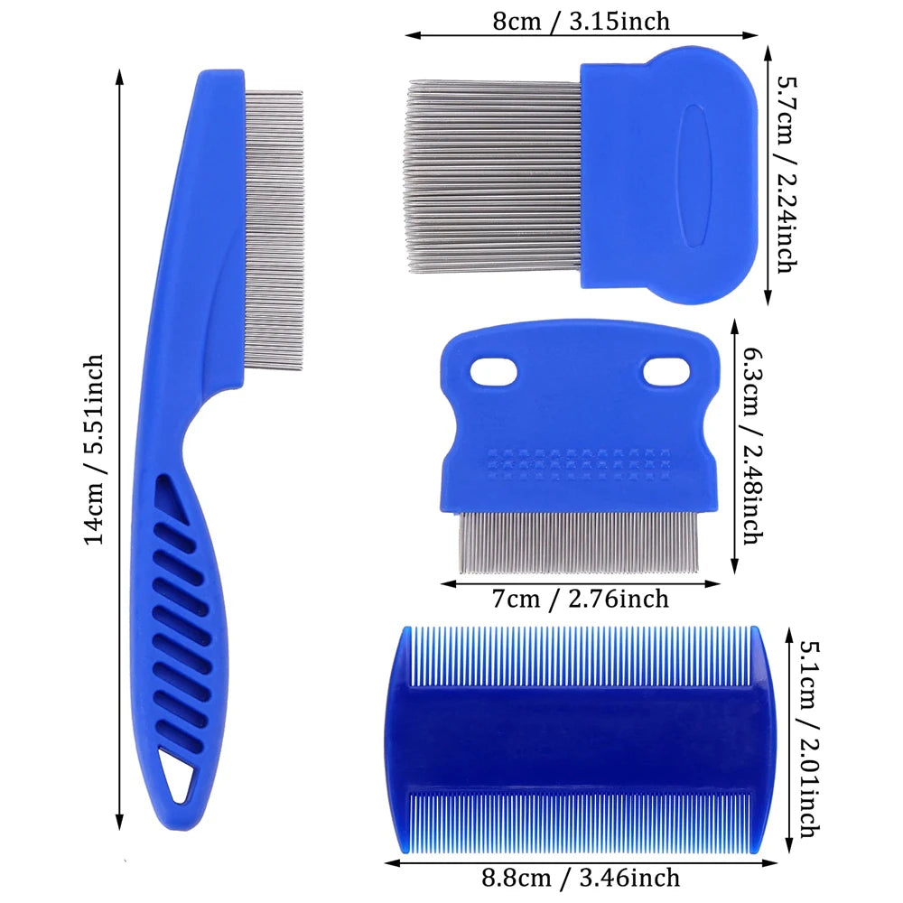Flea Comb 4Pcs Set – Durable High-Strength Teeth Pet Grooming Combs for Dogs & Cats – Tear Stain & Float Hair Remover