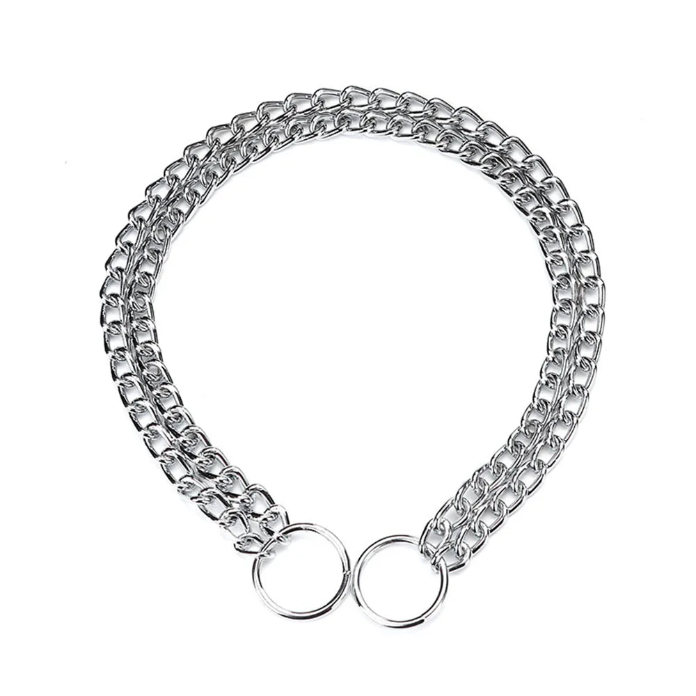 Double Row Stainless Steel Choke Collar – Adjustable Slip P Chain Dog Training Collar for Medium & Large Dogs
