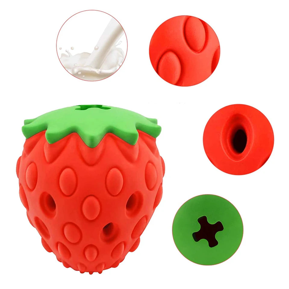 DualPet Strawberry-Shaped Dog Chew Toy – Durable Rubber Food Dispenser for Interactive Play