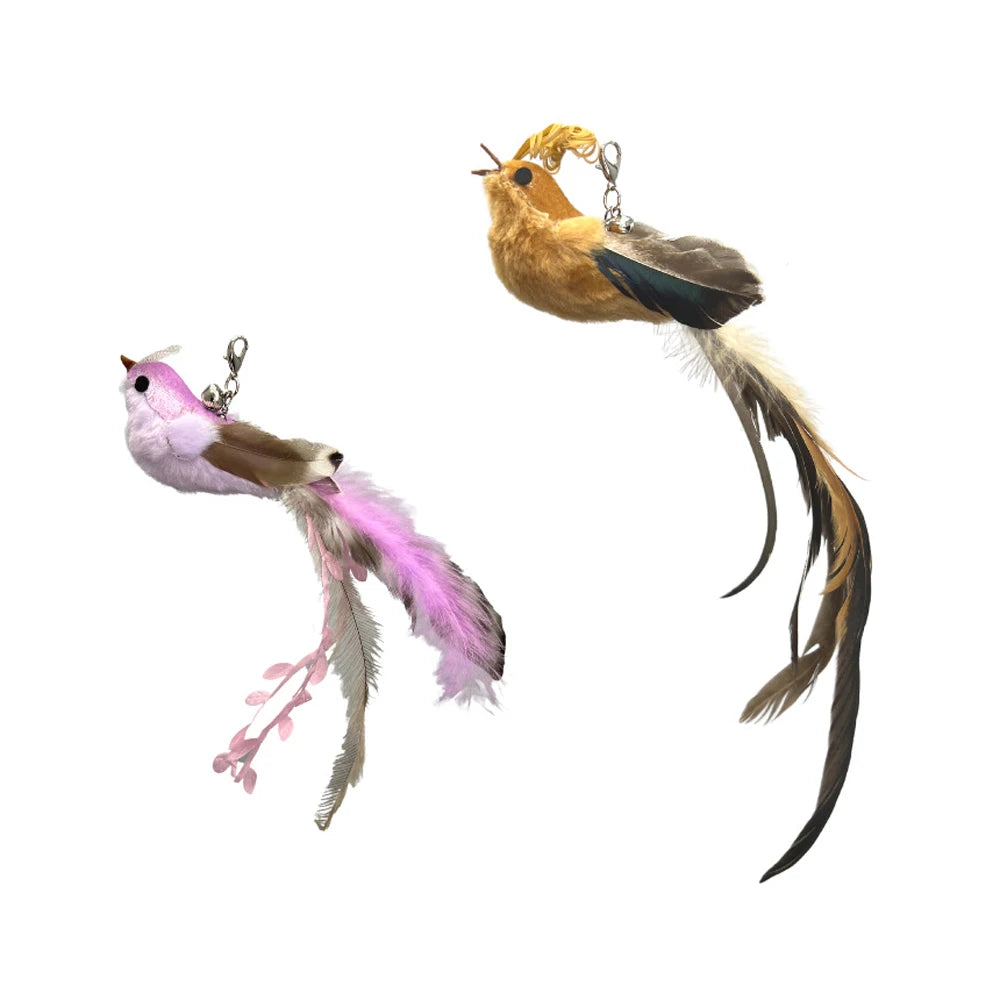2pcs Replacement Feather Heads for Cat Teaser Stick Toy – Bird Pet Toy