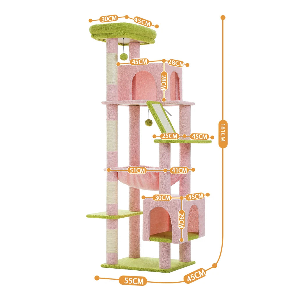 🛋️ 180cm Large Cat Tree Tower – Multi-Level Indoor Cat Furniture with Hammock, Sisal Scratching Posts & Cozy Perches