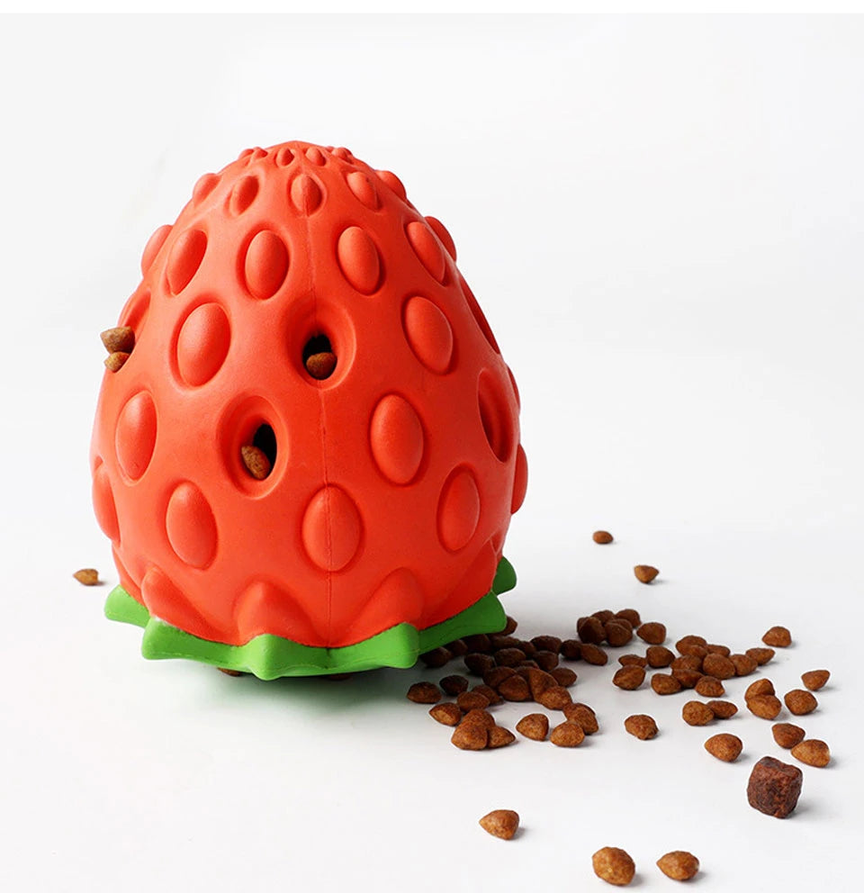 DualPet Strawberry-Shaped Dog Chew Toy – Durable Rubber Food Dispenser for Interactive Play