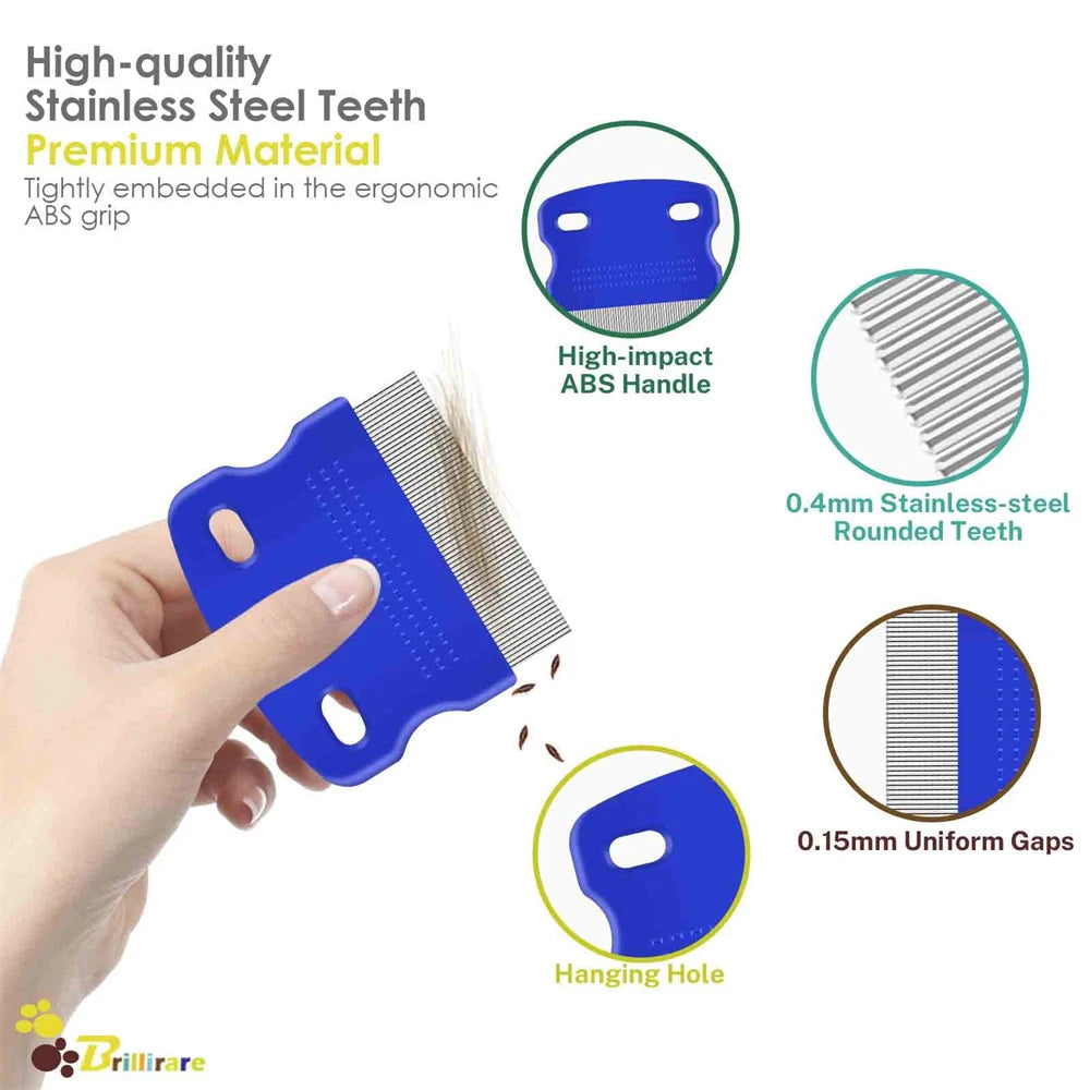 Flea Comb 4Pcs Set – Durable High-Strength Teeth Pet Grooming Combs for Dogs & Cats – Tear Stain & Float Hair Remover