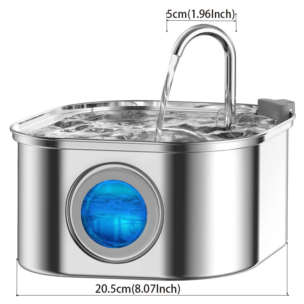 🐾 3.2L Stainless Steel Smart Pet Water Fountain – Auto Cat & Dog Dispenser with Visual Window
