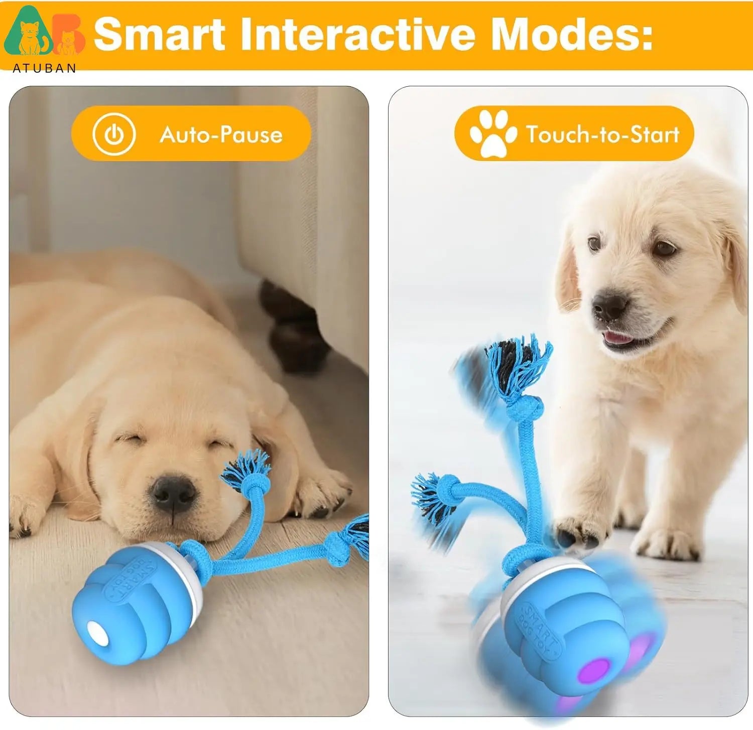 ATUBAN Smart Dog Ball – Rechargeable Automatic Interactive Toy ⚡🐾