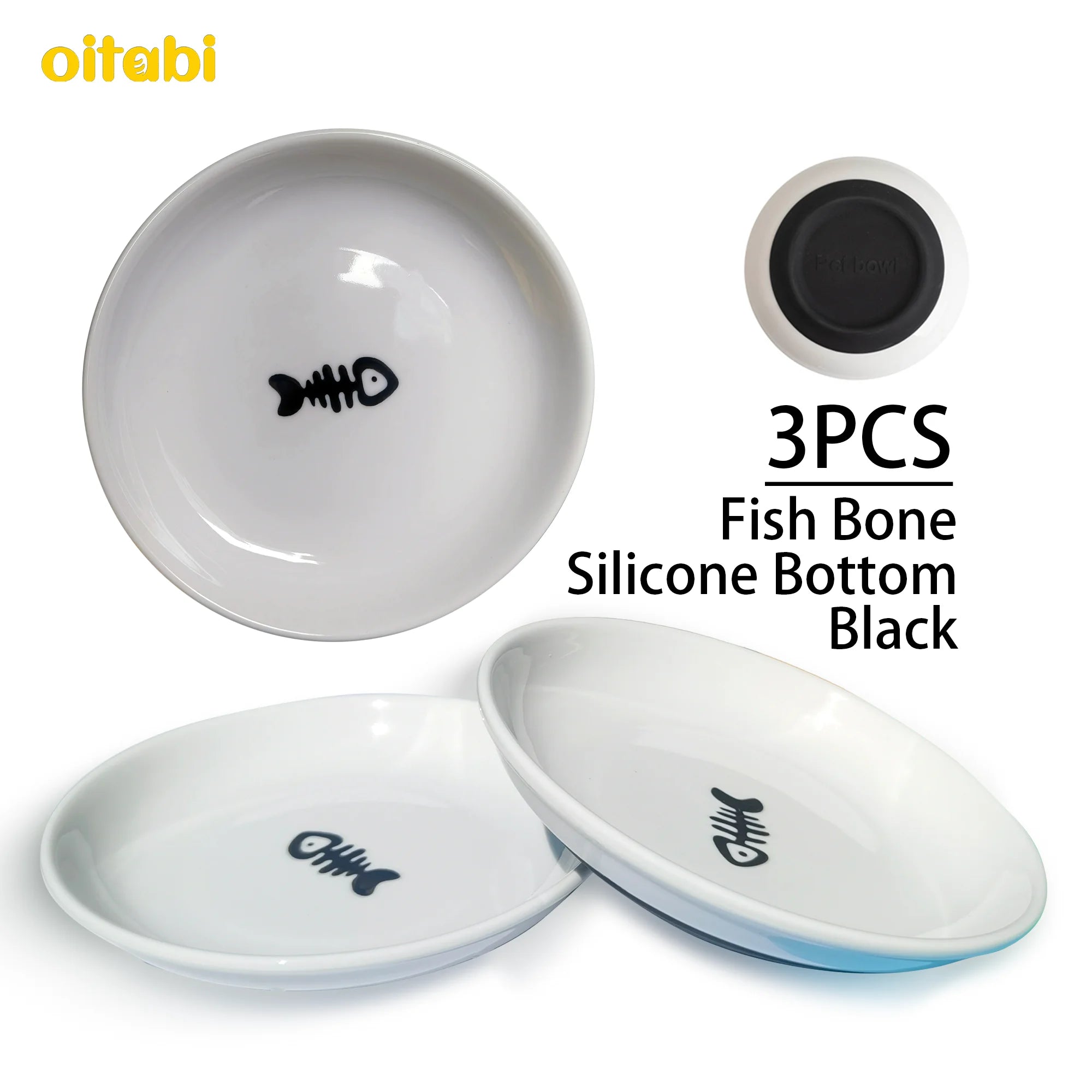 🐾 Oitabi 3PCS No-Spill Cat Bowl Set – Shallow Ceramic Dishes for Cats & Kittens