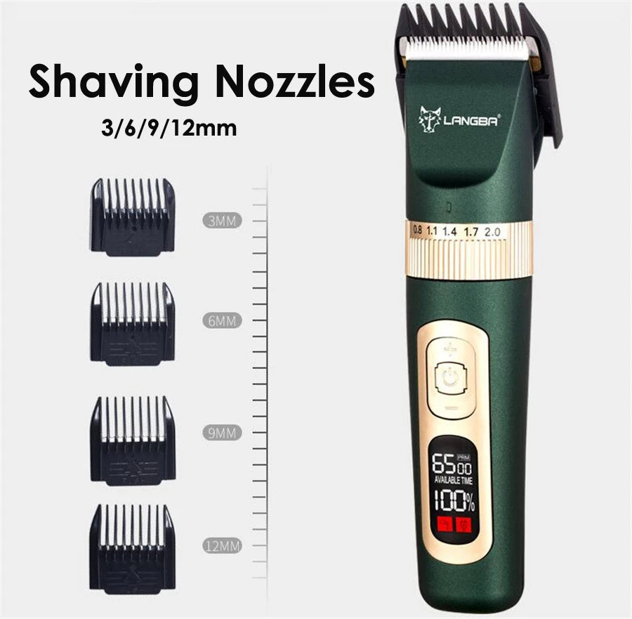 LANGBA USB Rechargeable Pet Hair Trimmer – LCD Display Grooming Clippers for Dogs &