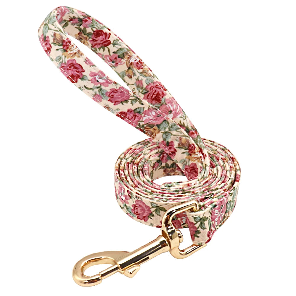 Personalized Floral Dog Collar & Leash Set – Custom Engraved Pet ID