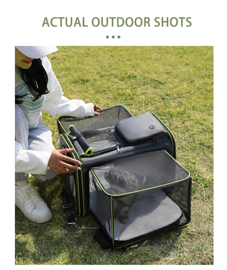 Foldable Large Capacity Pet Carrier Bag – Breathable Expandable Cat & Small Dog Travel Tote