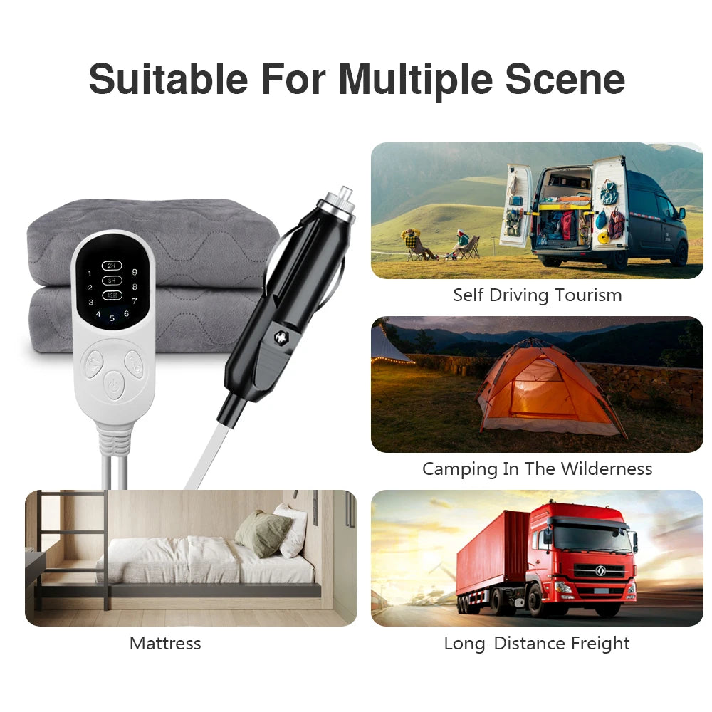 12V Electric Heated Car Blanket – 9 Heat Levels, Soft Travel Throw for Camping, Road Trips & Outdoor Use (Multiple Sizes)