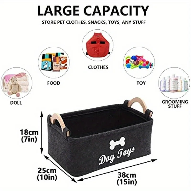 Felt Pet Toy Storage Box – Dog Toy Organizer Basket for Toys, Blankets, Leashes & Pet Supplies