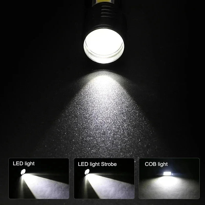 🔦 USB Rechargeable Mini Flashlight – COB+XPE Zoomable Torch with 3 Modes