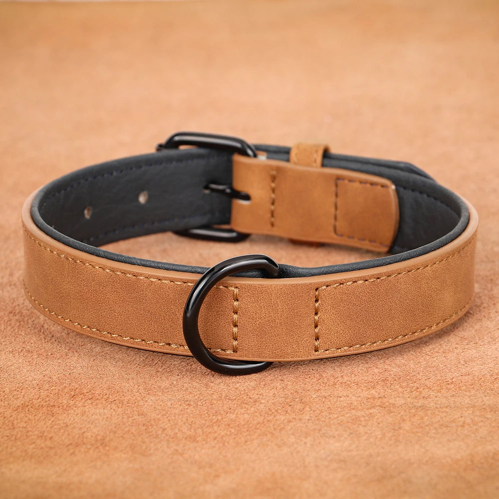 Soft Padded Leather Dog Collar – Durable Pet Necklace for Large Dogs
