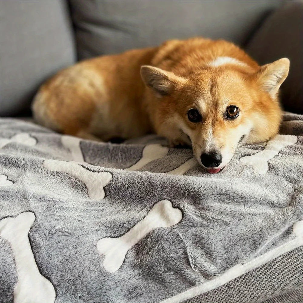 Soft Fluffy Bone Print Pet Blanket – Warm & Comfortable Throw for Cats and Dogs