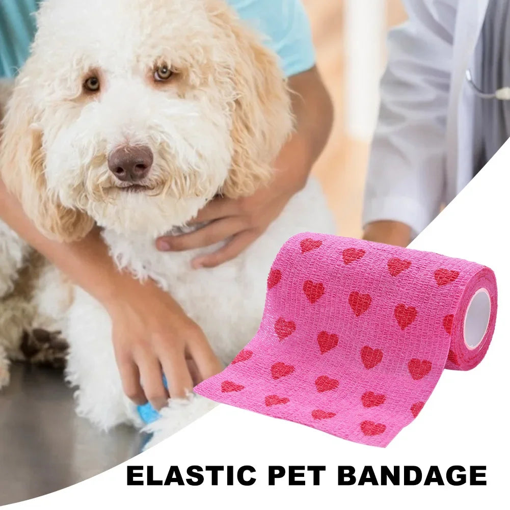 Rose Red Heart Pet Medical Bandage – Elastic First Aid Wrap for Dogs & Cats | Non-Woven Self-Adhesive Vet Tape