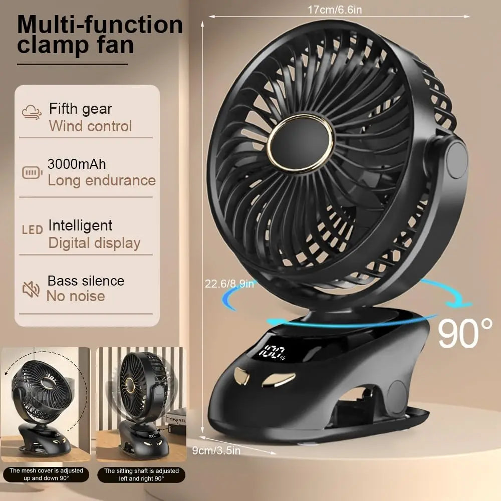 Portable USB Personal Fan for Home, Office, Travel, Bed, Stroller, Camping & Golf Cart